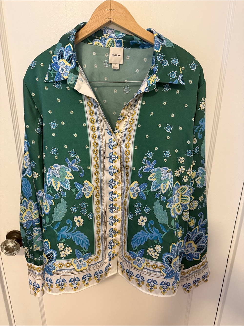 Maeve Green Floral Border Button-Down Shirt